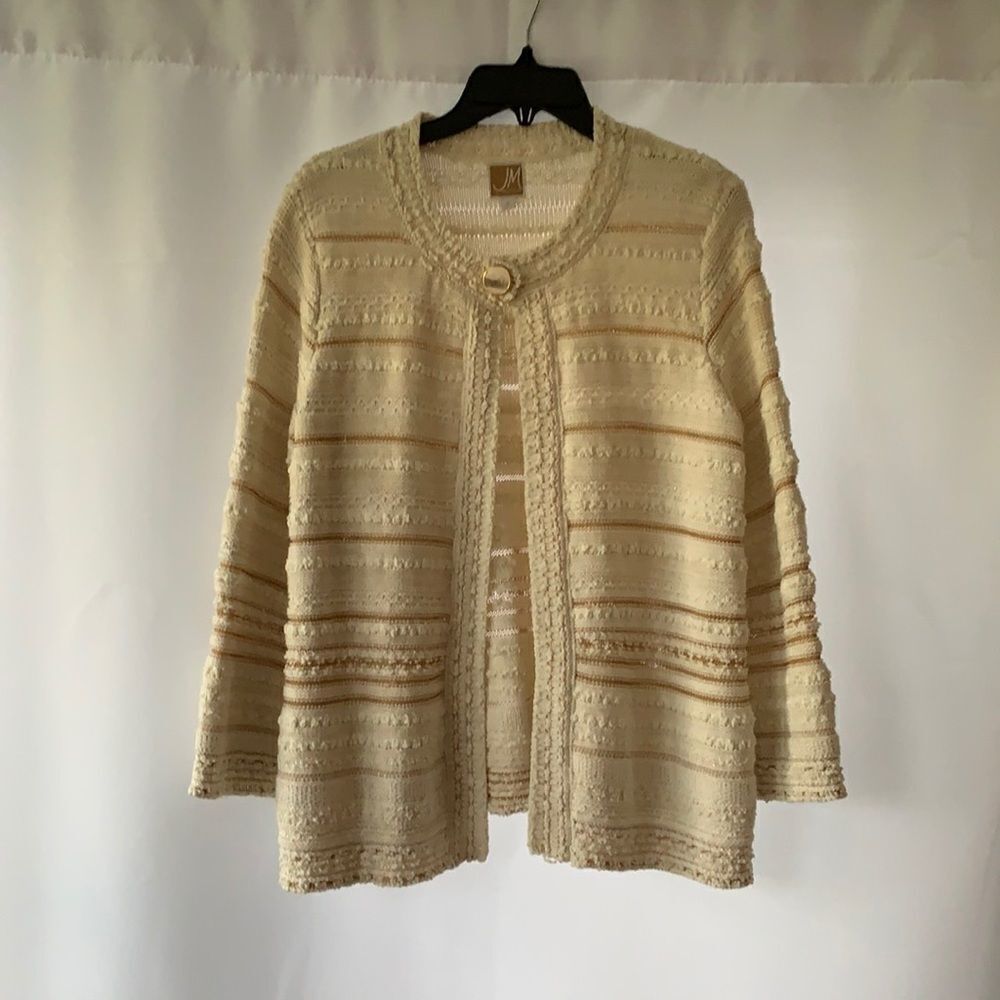 JM Collection cardigan with 3/4 Sleeves & one top button closure